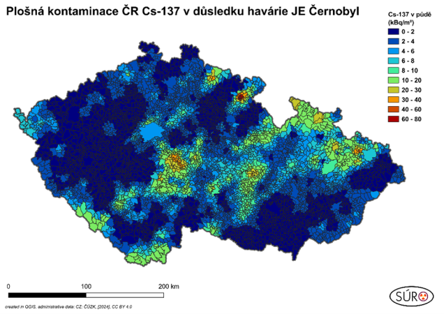 Plošná kontaminace ČR radionuklidem Cs-137.